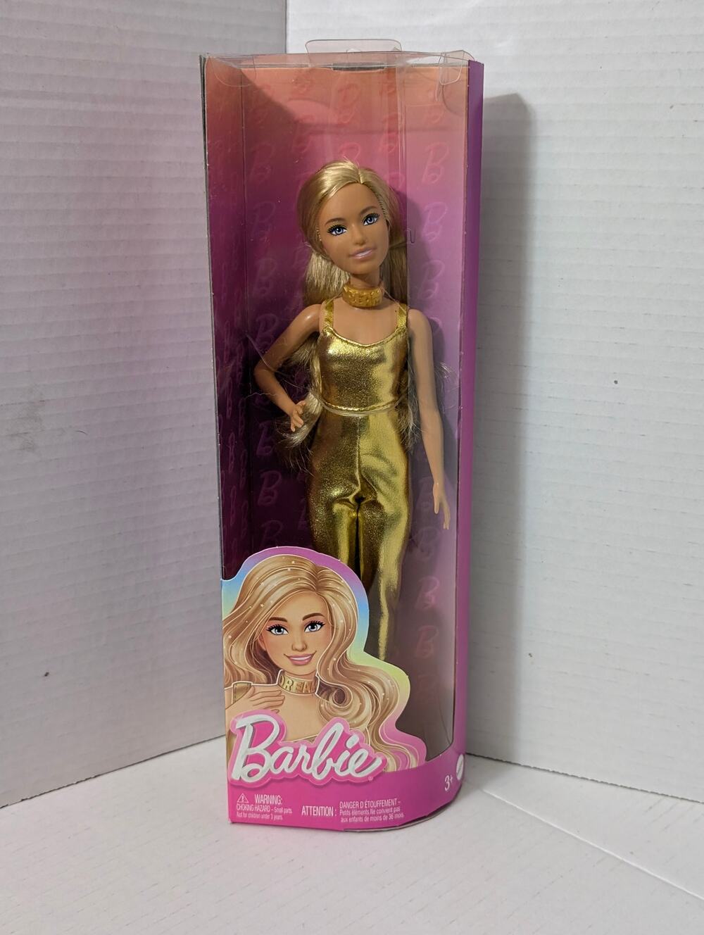 Barbie Doll Metallic Gold Jumpsuit NIB Mattel HRH19 Fashion Doll